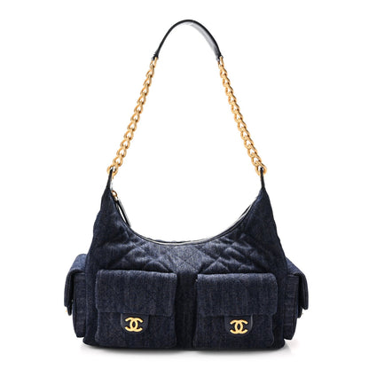 Large Quilted Hobo Bag - Blue