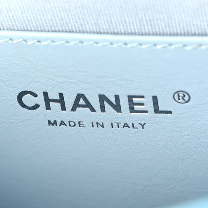 Quilted Caviar Flap Shoulder Bag - Light Blue