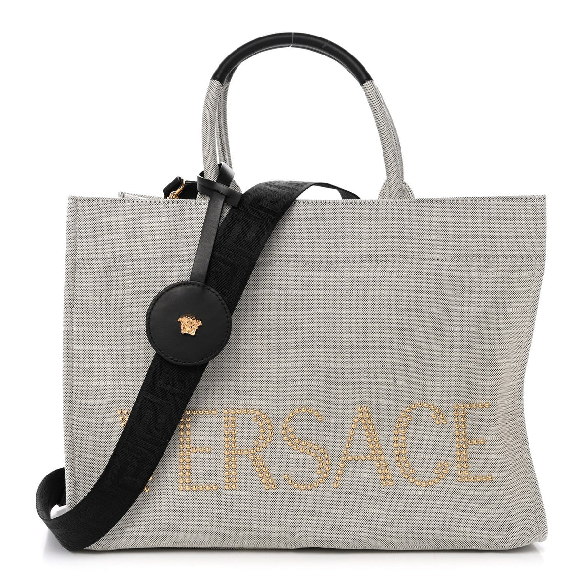 Large Calfskin Canvas Tote Bag - Black