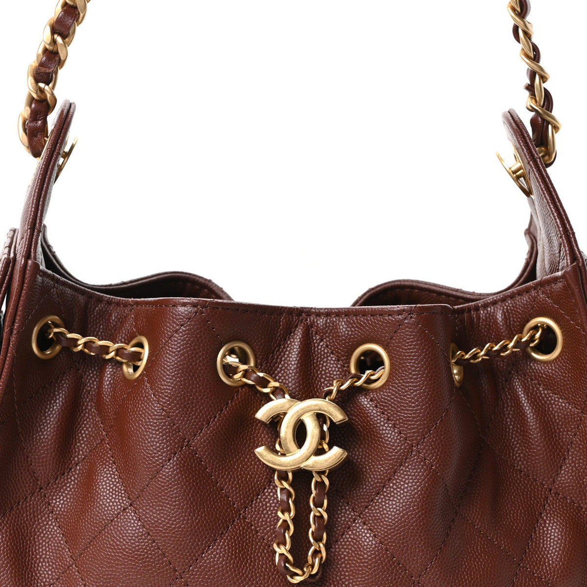 Mini Quilted Caviar Handbag - Brown