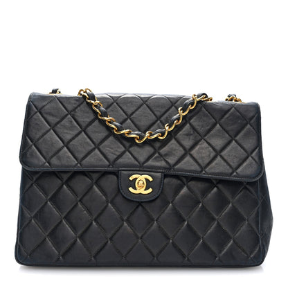 Quilted Lambskin Flap Shoulder Bag - Black