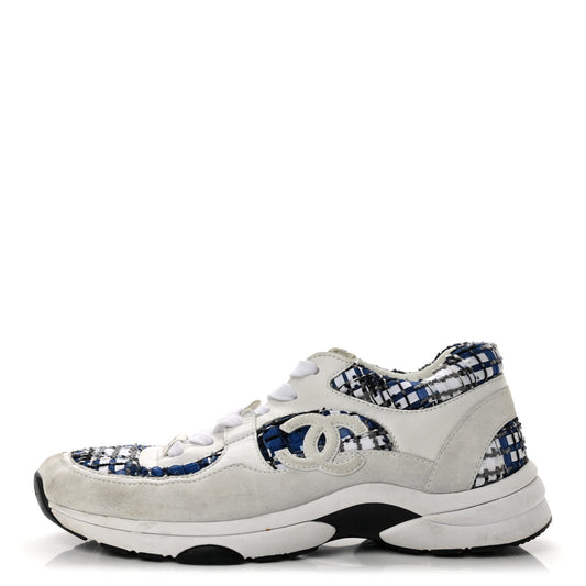 Tweed Suede Calfskin CC Sneakers Dark Blue Black Grey White