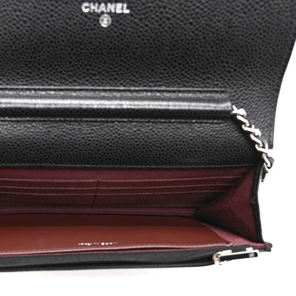 Quilted Caviar Wallet Bag - Black