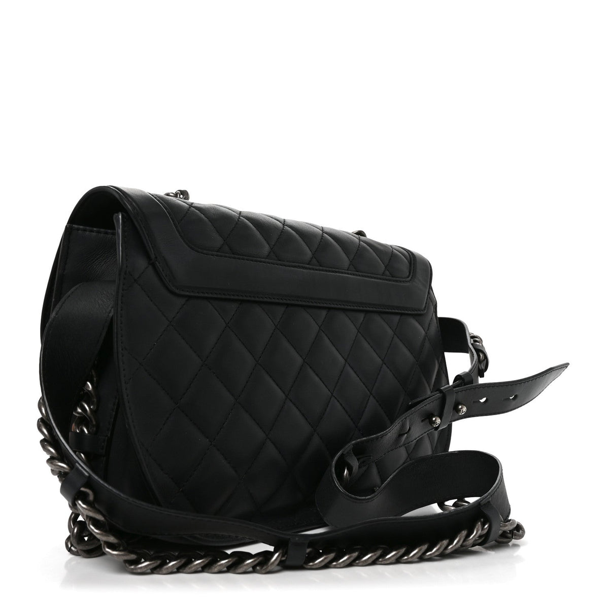 Medium Quilted Calfskin Flap Shoulder Bag - Black