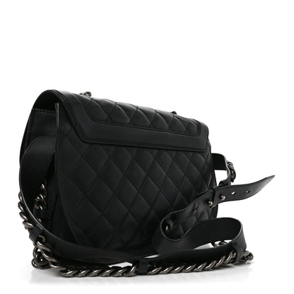 Medium Quilted Calfskin Flap Shoulder Bag - Black