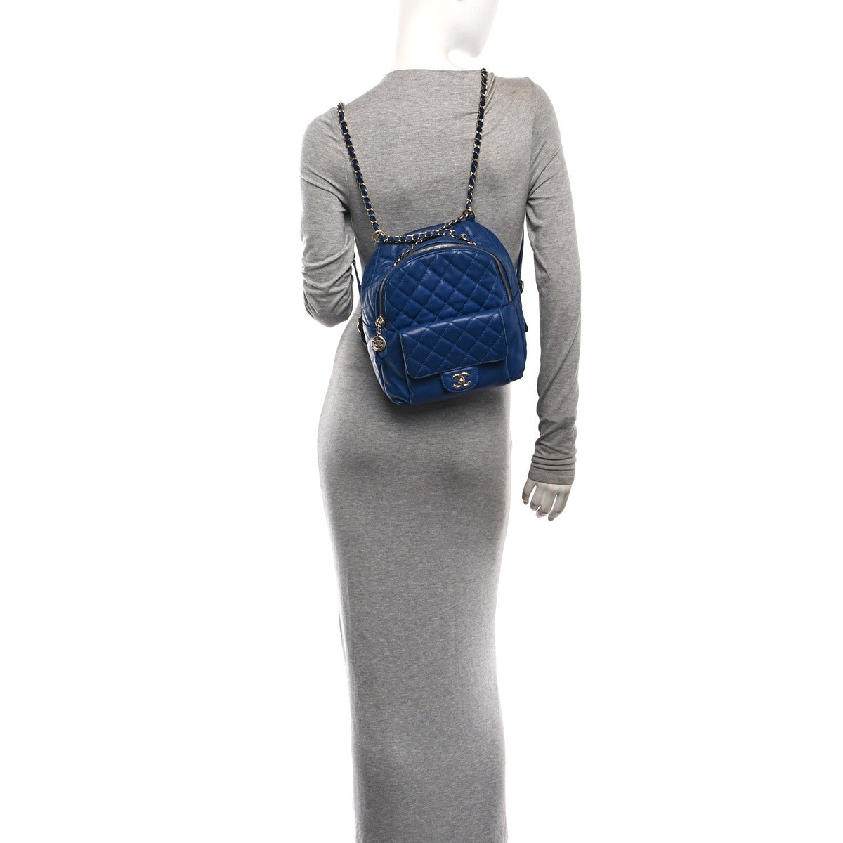 Large Quilted Caviar Backpack - Blue