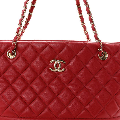 Quilted Caviar Tote Bag - Red