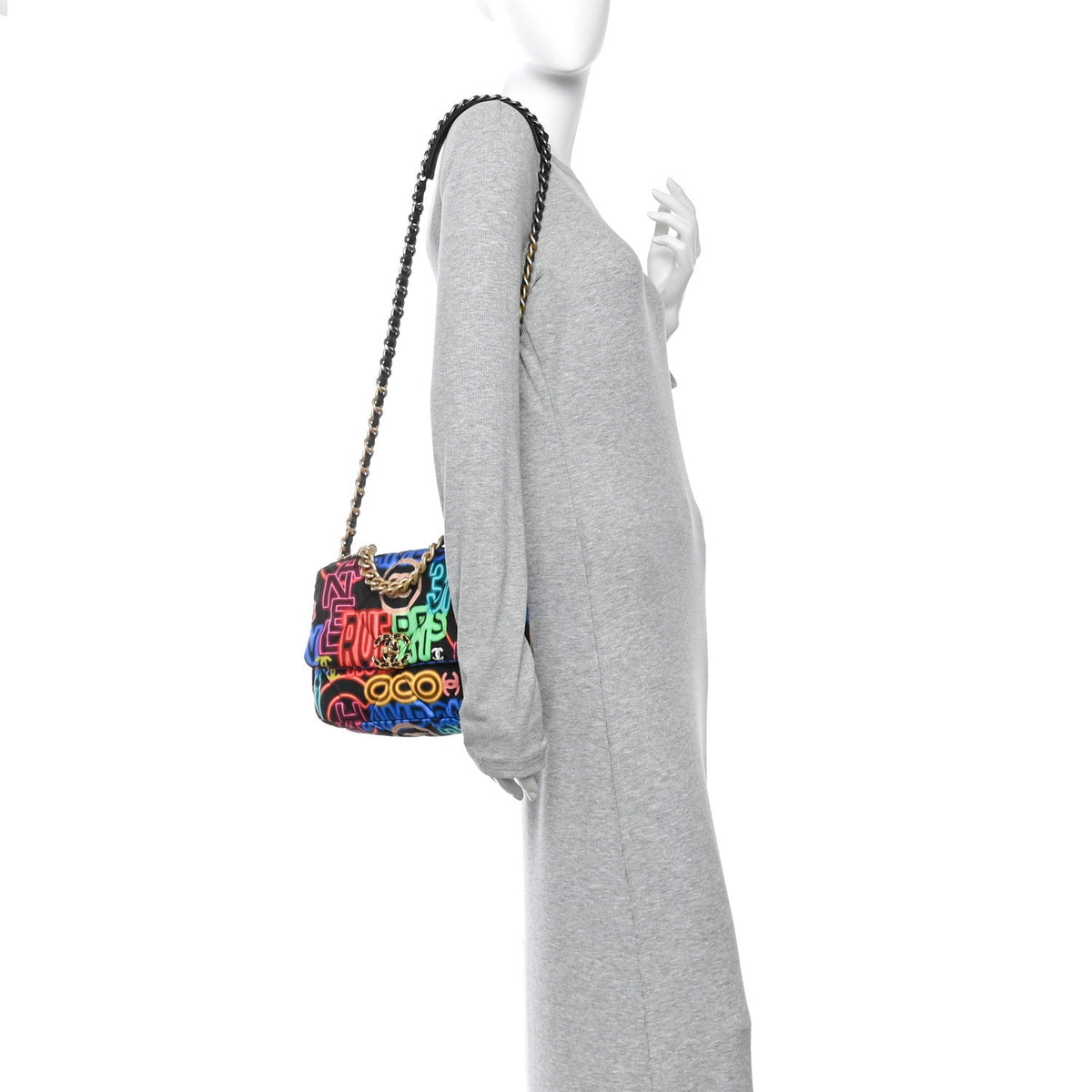 Medium Fabric Flap Shoulder Bag - Black