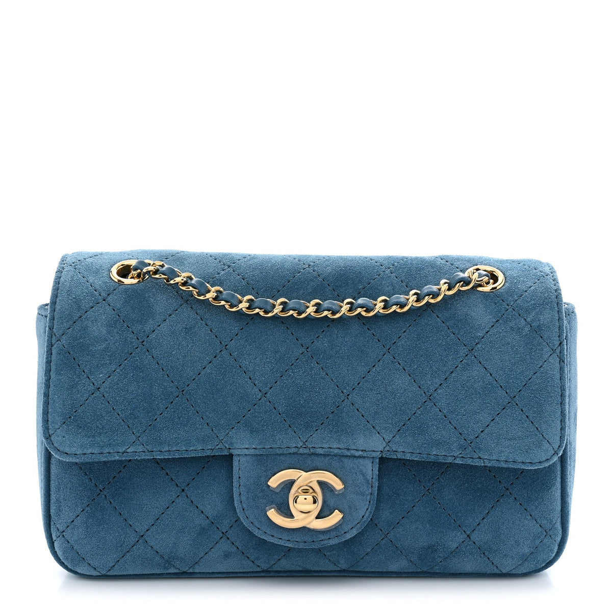 Mini Calfskin Suede Flap Shoulder Bag - Blue
