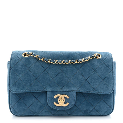 Mini Calfskin Suede Flap Shoulder Bag - Blue