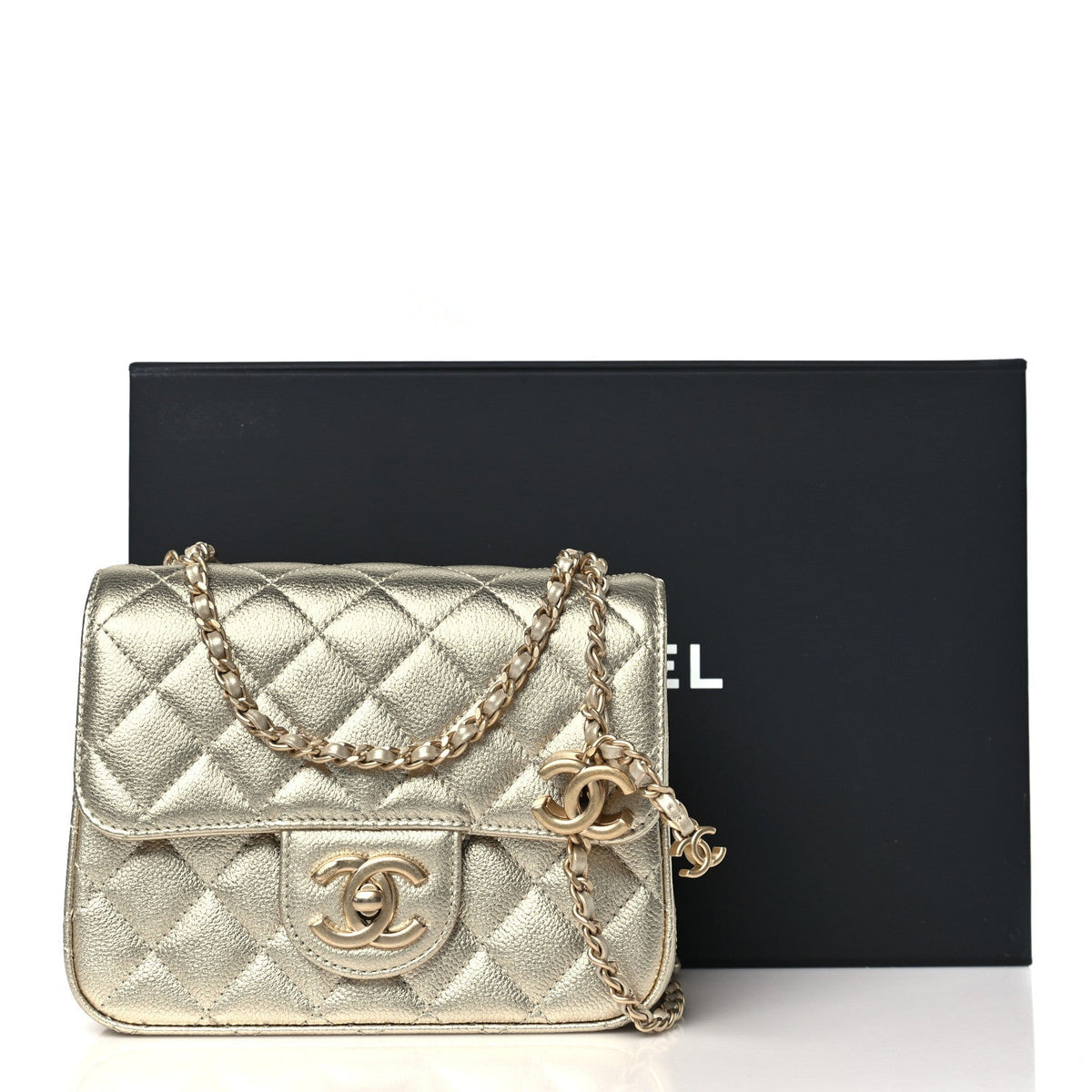 Mini Quilted Caviar Flap Shoulder Bag - Gold