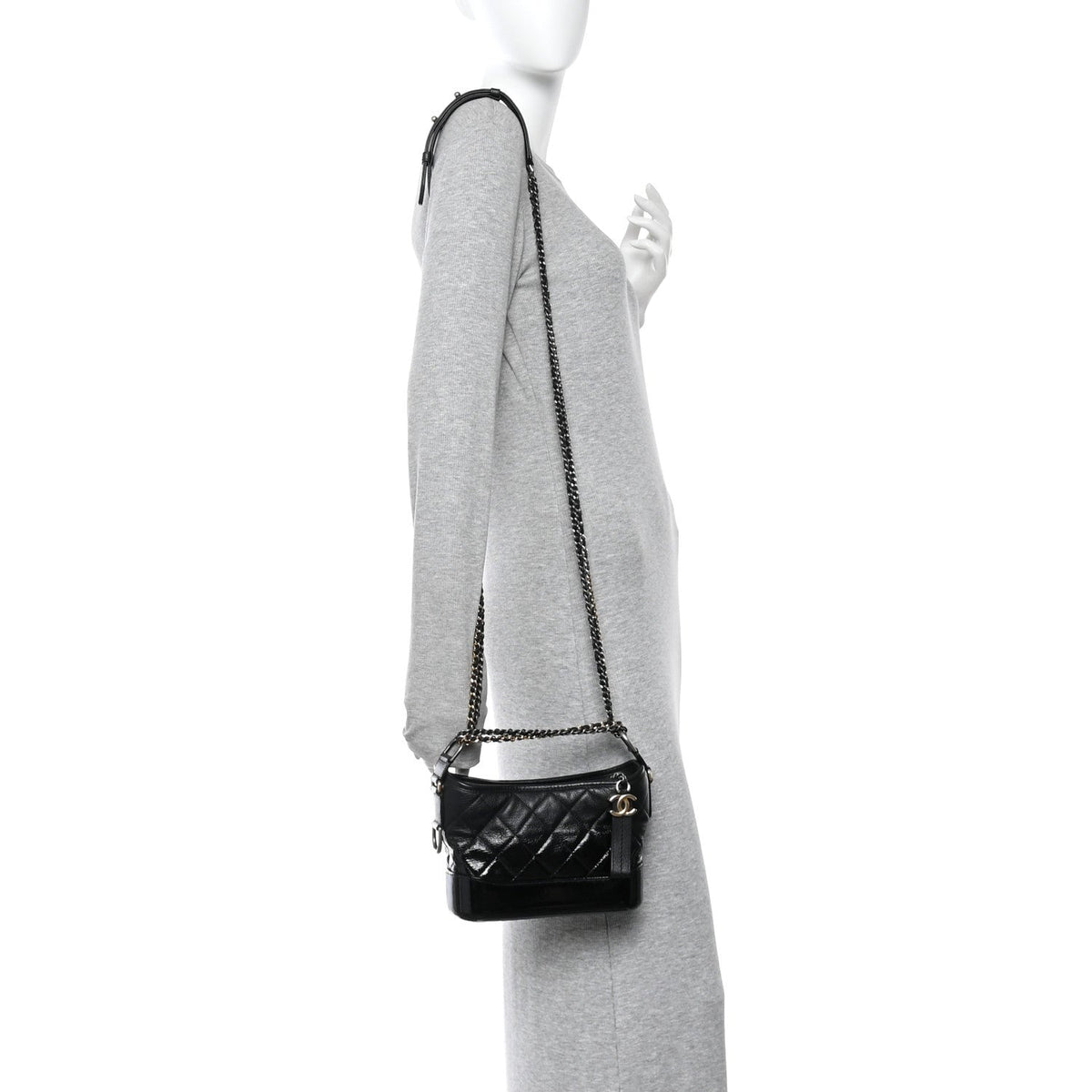 Small Quilted Goatskin Hobo Bag - Black