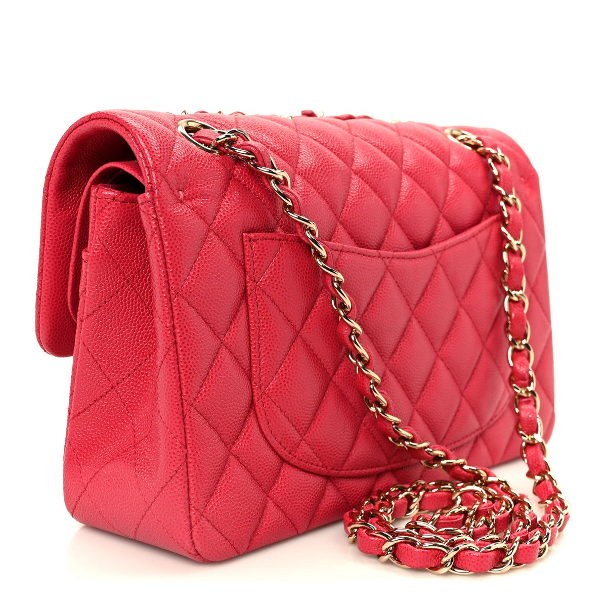Small Quilted Caviar Flap Shoulder Bag - Pink