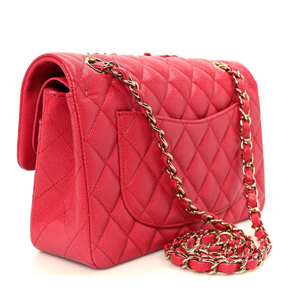 Small Quilted Caviar Flap Shoulder Bag - Pink