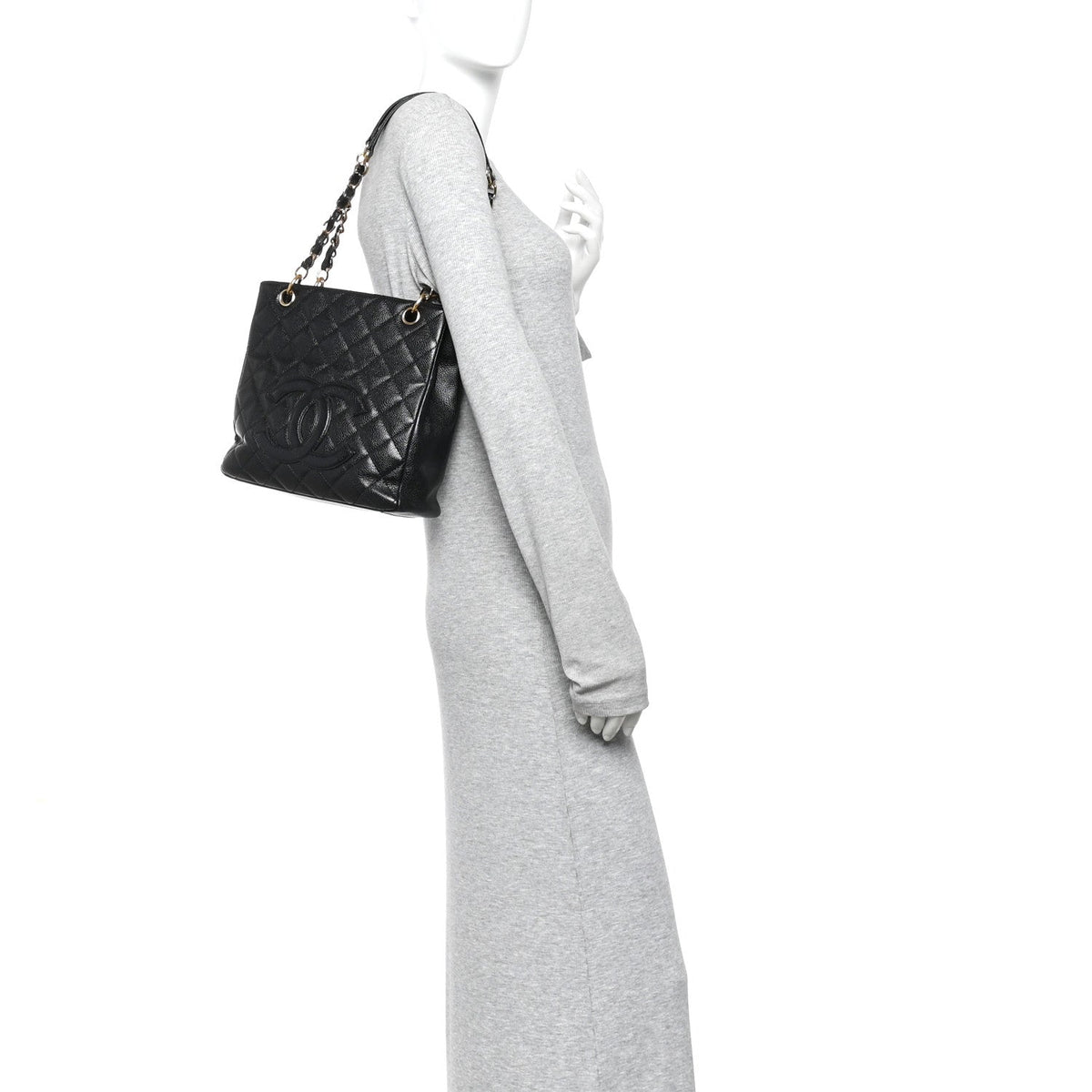 Quilted Caviar Tote Bag - Black