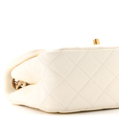 Mini Quilted Lambskin Flap Shoulder Bag - White