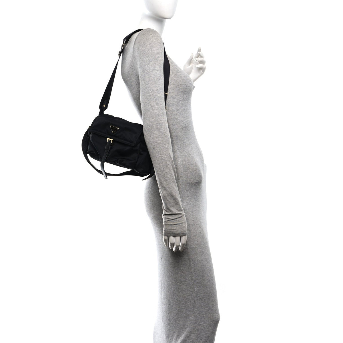 Medium Nylon Shoulder Bag - Black