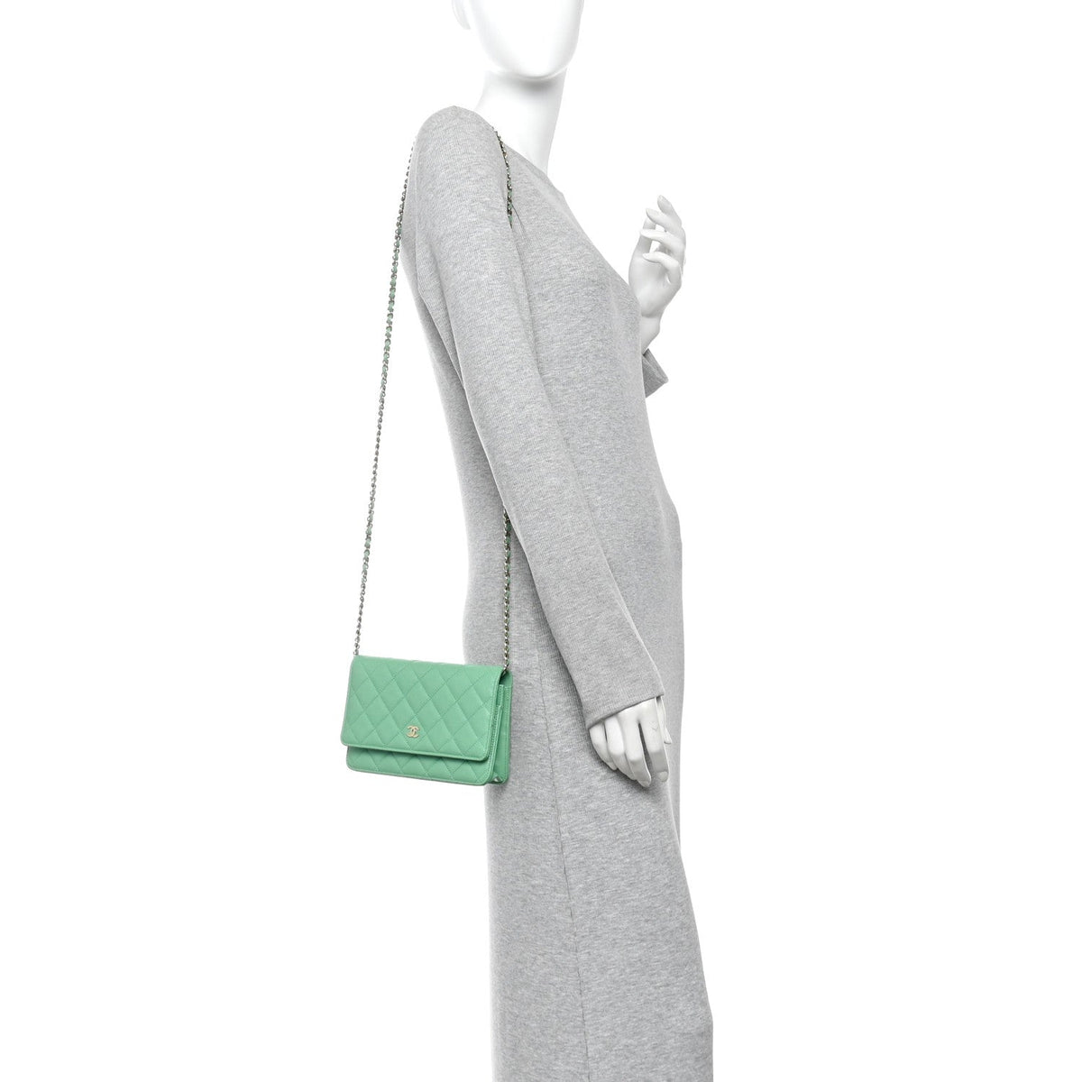 Quilted Caviar Wallet Bag - Green