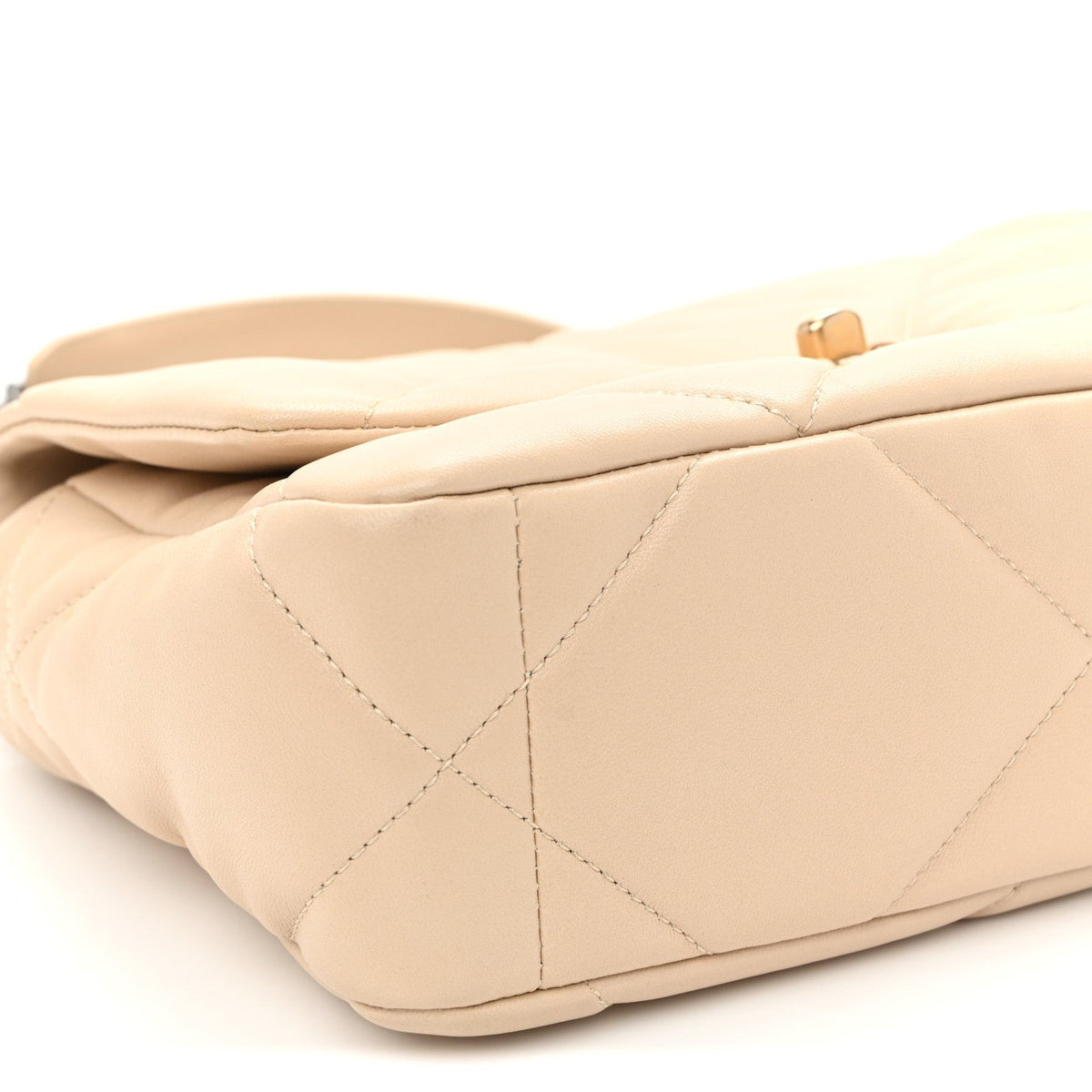 Medium Quilted Lambskin Flap Shoulder Bag - Beige