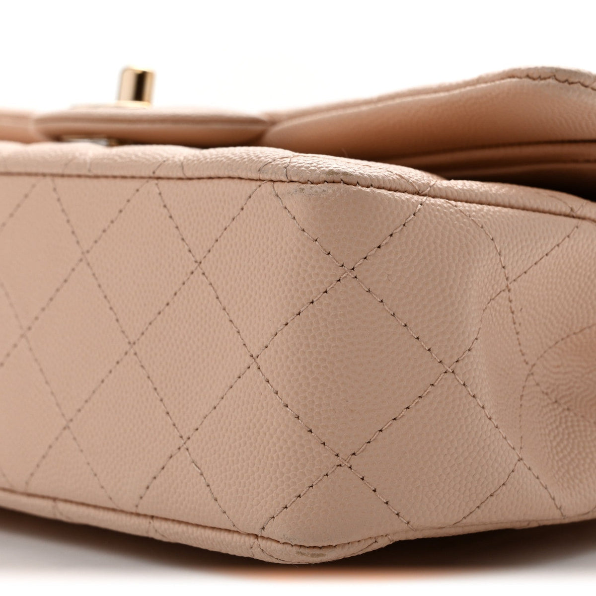Medium Quilted Caviar Flap Shoulder Bag - Beige