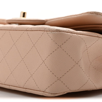 Medium Quilted Caviar Flap Shoulder Bag - Beige