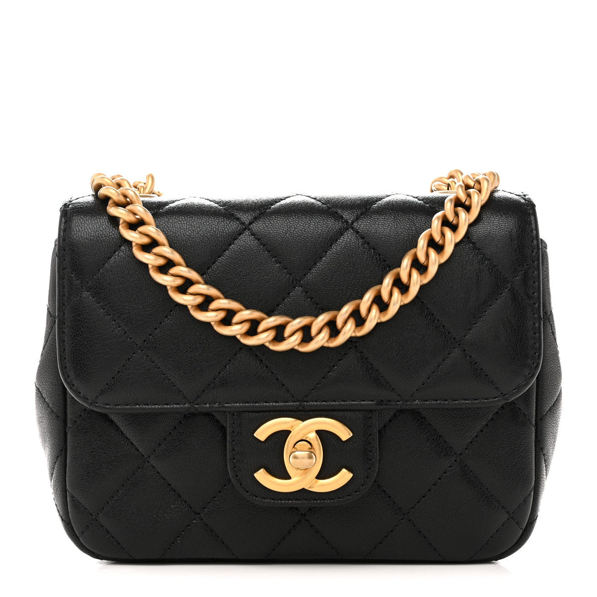 Mini Quilted Goatskin Flap Shoulder Bag - Black