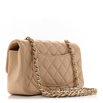 Mini Quilted Lambskin Flap Shoulder Bag - Tan