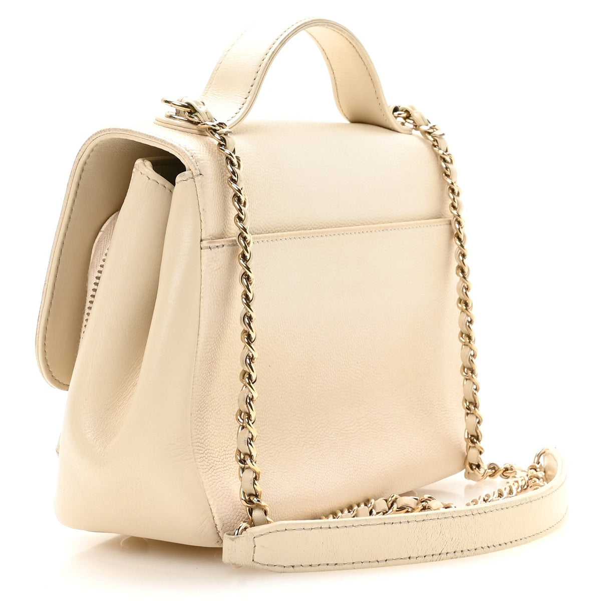 Small Quilted Caviar Flap Shoulder Bag - White
