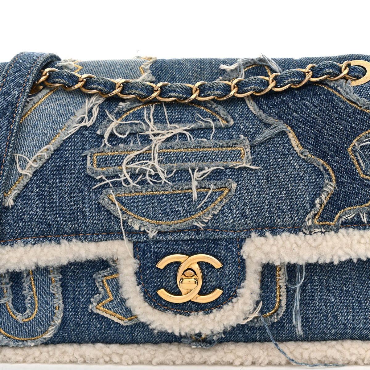 Shearling Flap Shoulder Bag - Blue