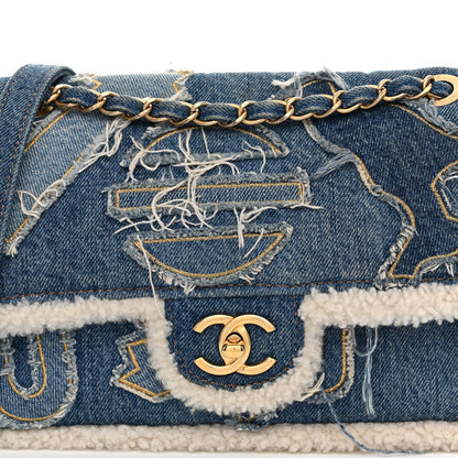 Shearling Flap Shoulder Bag - Blue
