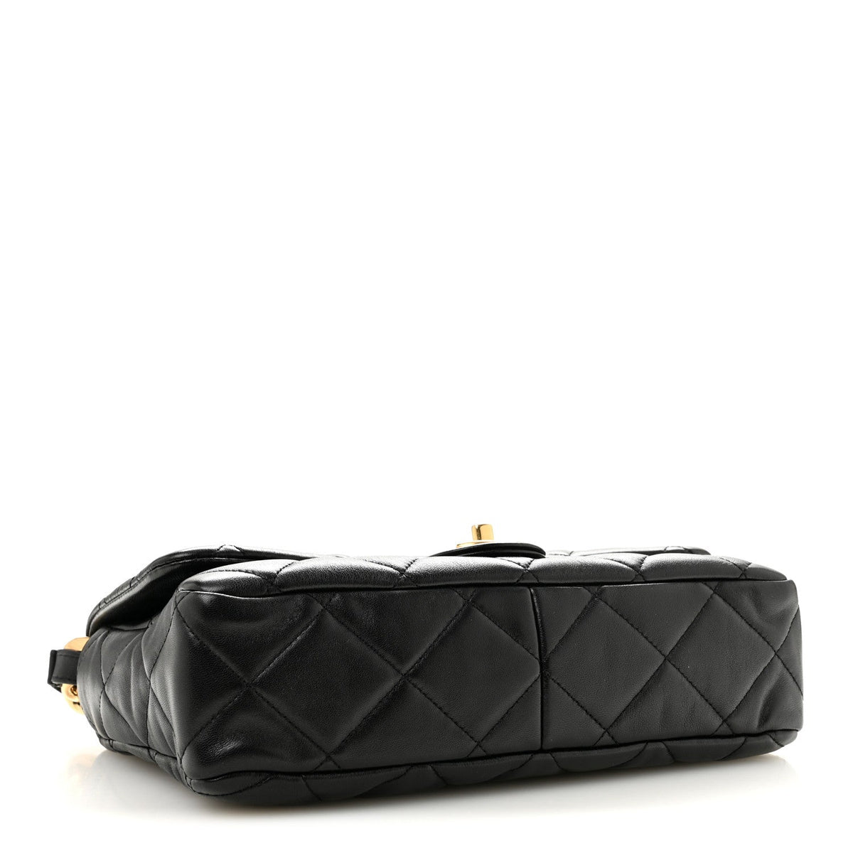 Large Quilted Lambskin Flap Shoulder Bag - Black