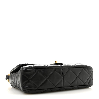 Large Quilted Lambskin Flap Shoulder Bag - Black