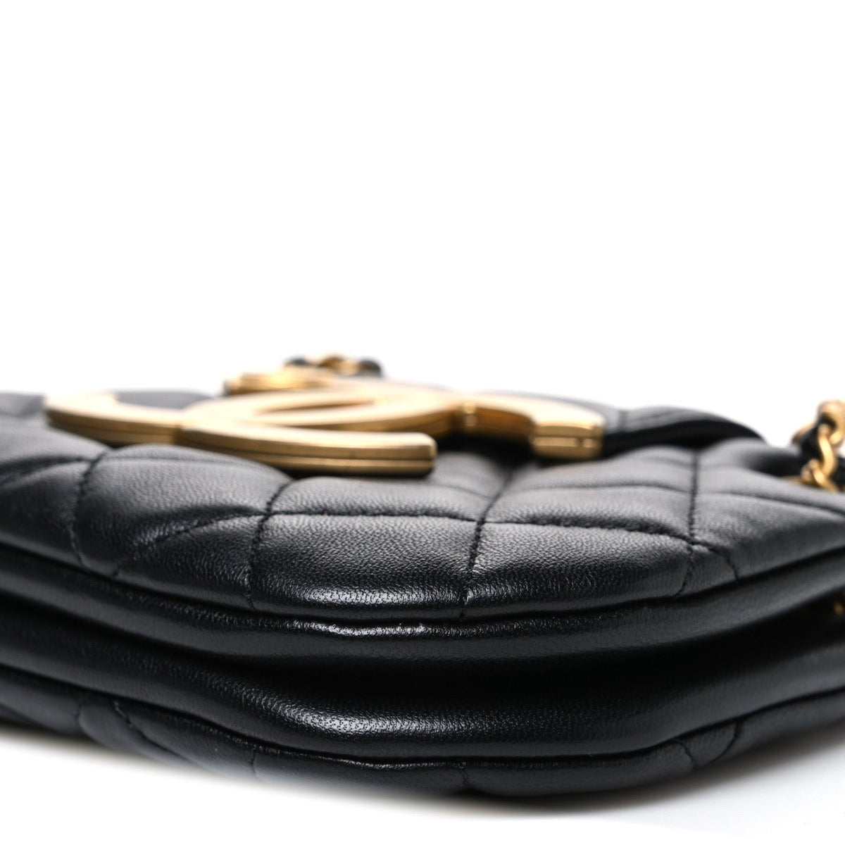 Small Quilted Lambskin Flap Shoulder Bag - Black