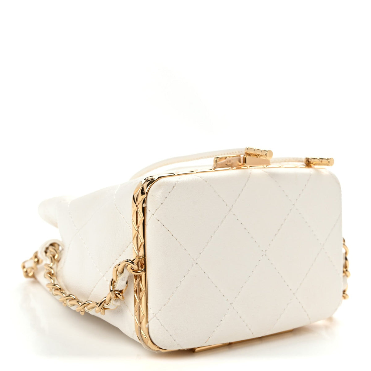 Small Quilted Lambskin Bucket Bag - White