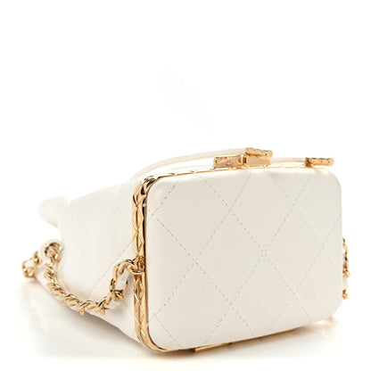 Small Quilted Lambskin Bucket Bag - White