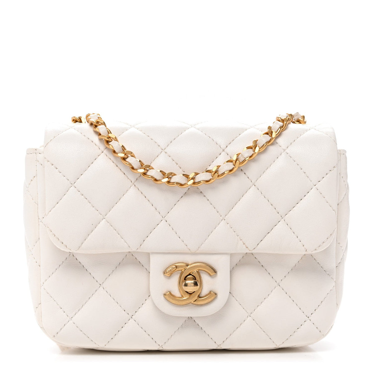 Mini Quilted Lambskin Flap Shoulder Bag - White