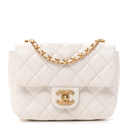 Mini Quilted Lambskin Flap Shoulder Bag - White