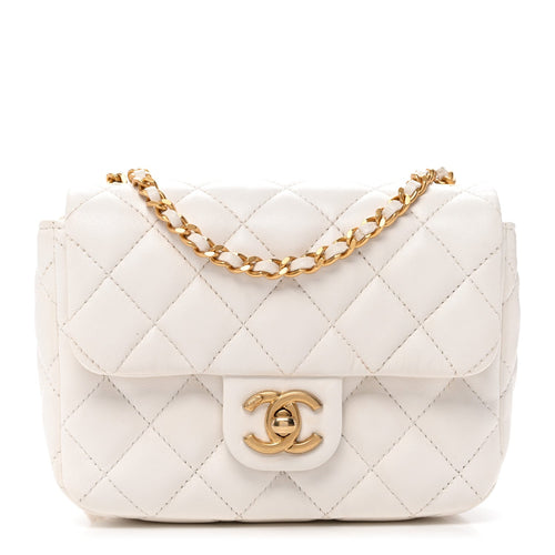 Mini Quilted Lambskin Flap Shoulder Bag - White
