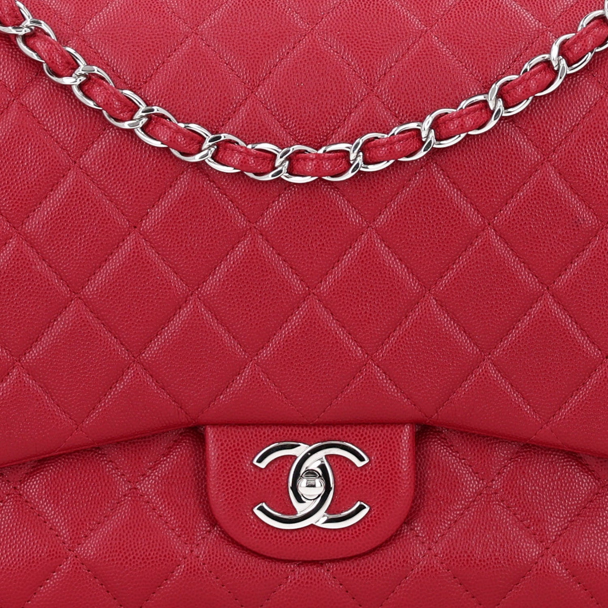 Maxi Quilted Caviar Flap Shoulder Bag - Red