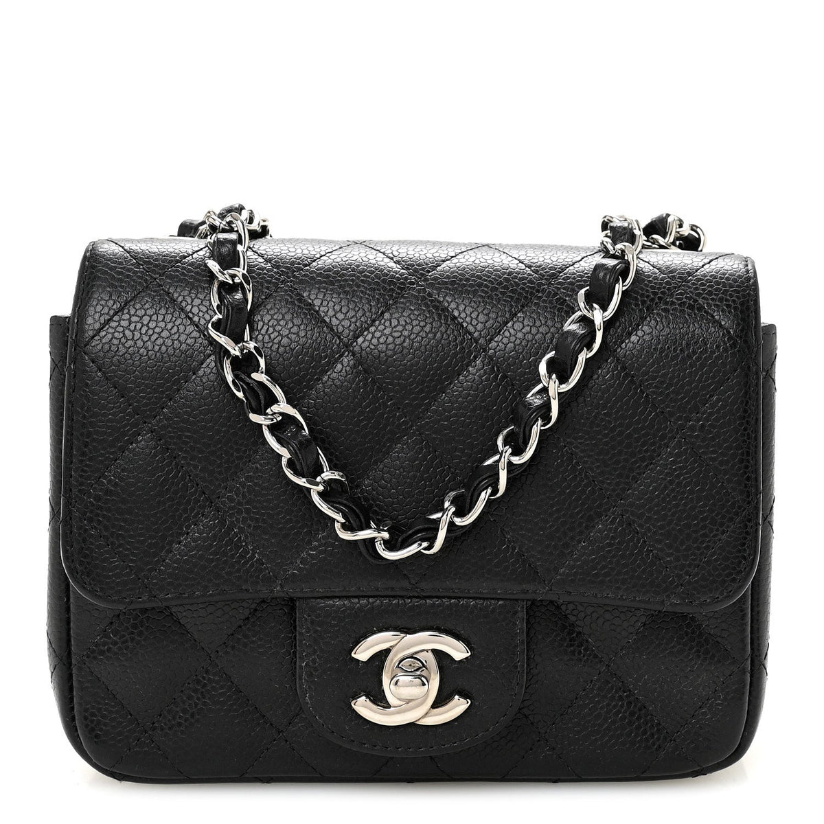 Mini Quilted Caviar Flap Shoulder Bag - Black