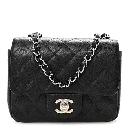 Mini Quilted Caviar Flap Shoulder Bag - Black