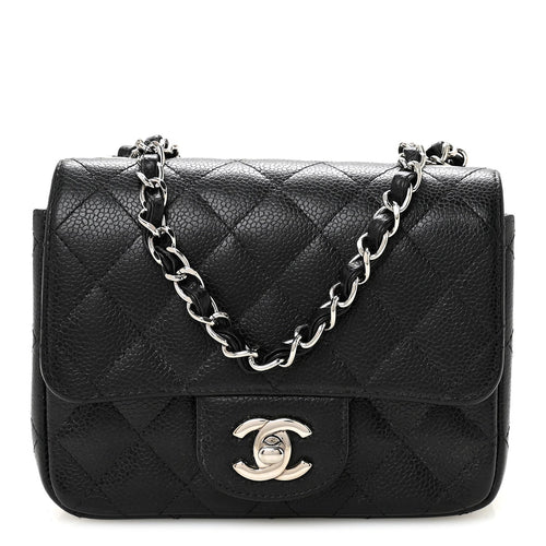 Mini Quilted Caviar Flap Shoulder Bag - Black