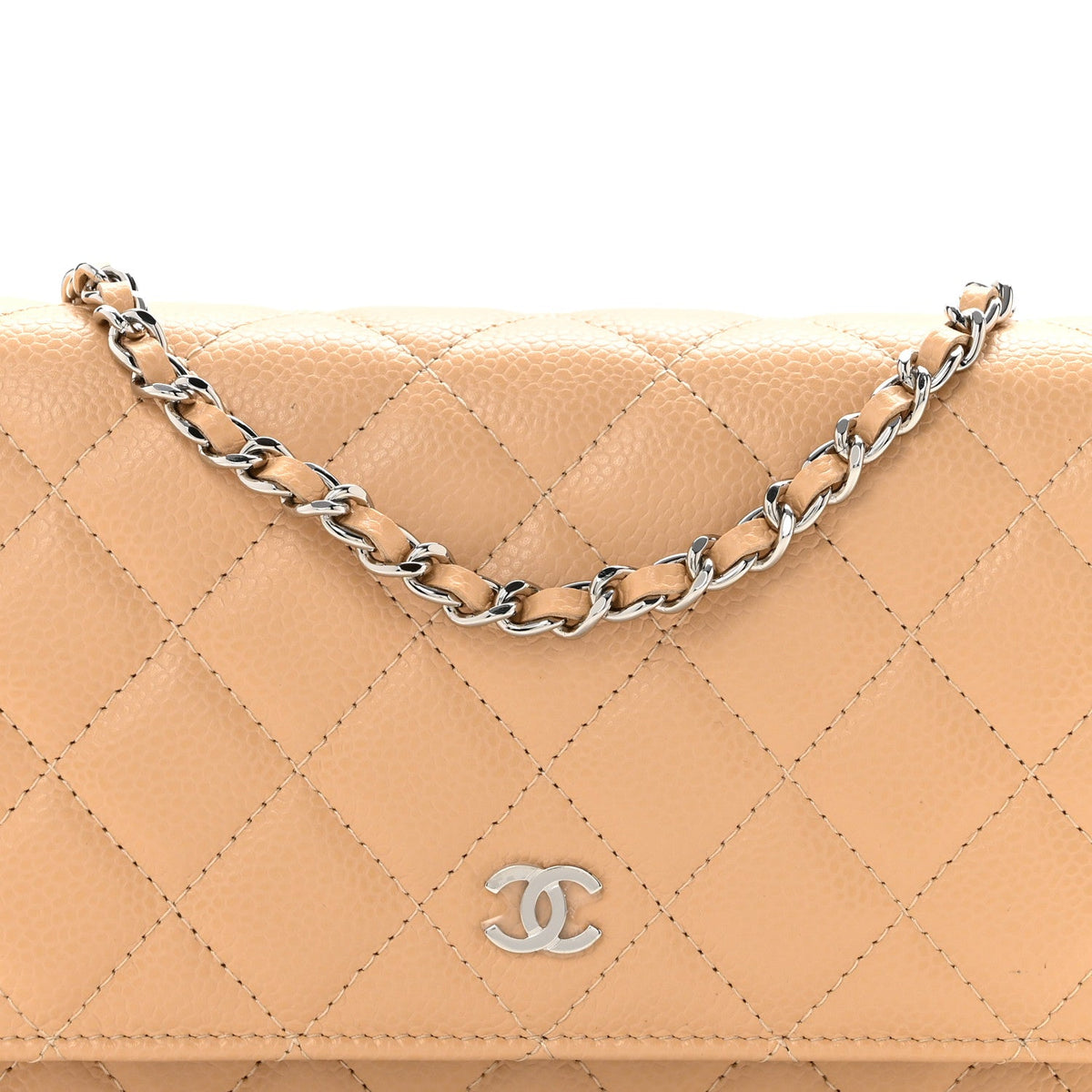 Quilted Caviar Wallet Bag - Beige