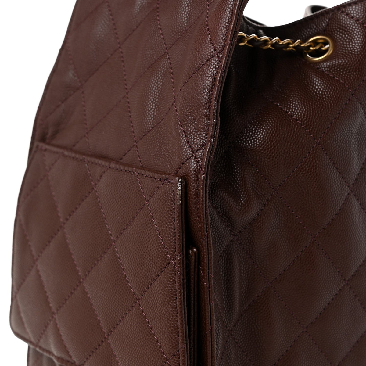Medium Quilted Caviar Handbag - Brown