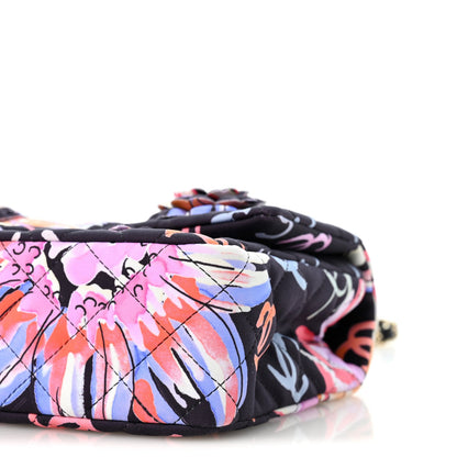 Quilted Fabric Flap Shoulder Bag - Black