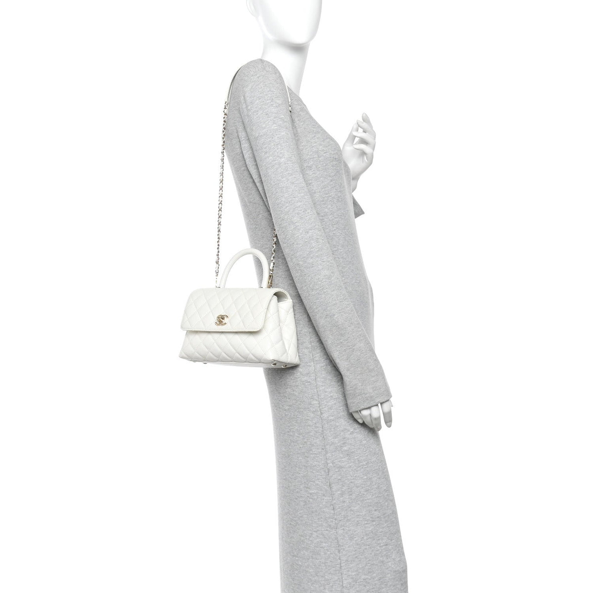 Mini Quilted Caviar Flap Shoulder Bag - White