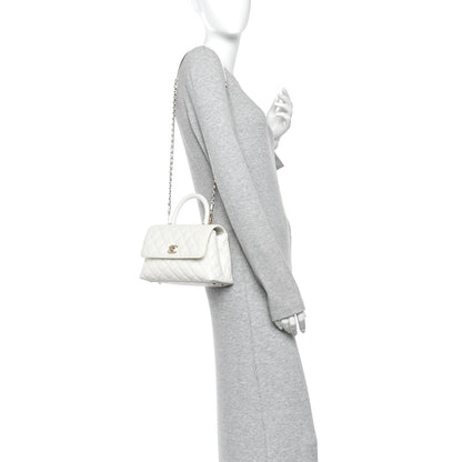 Mini Quilted Caviar Flap Shoulder Bag - White