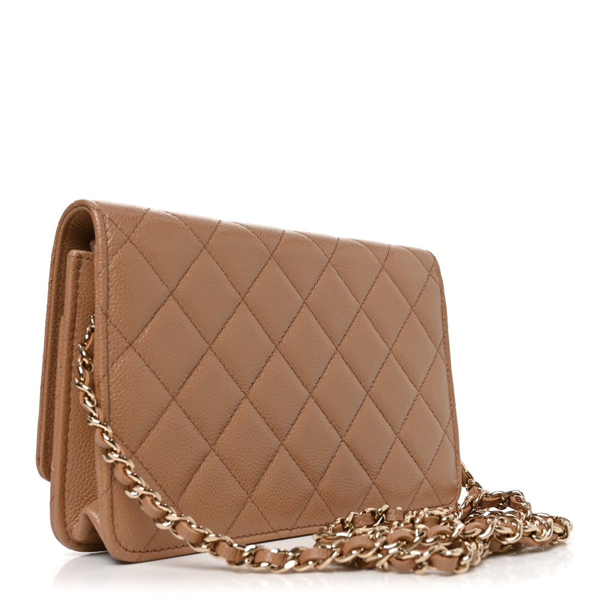 Quilted Caviar Wallet Bag - Beige