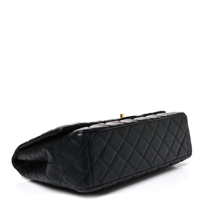 Maxi Quilted Lambskin Flap Shoulder Bag - Black