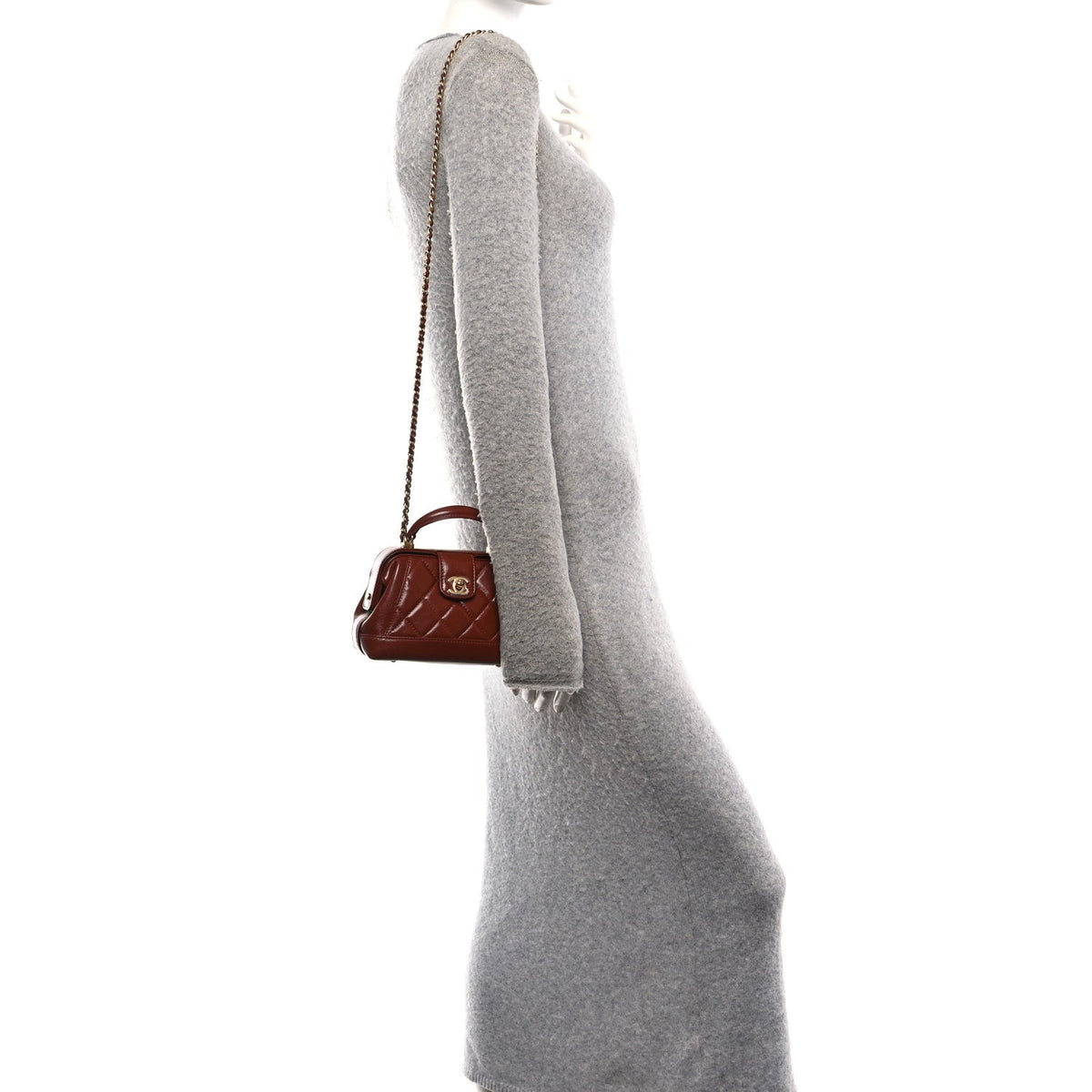 Mini Quilted Lambskin Handbag - Brown
